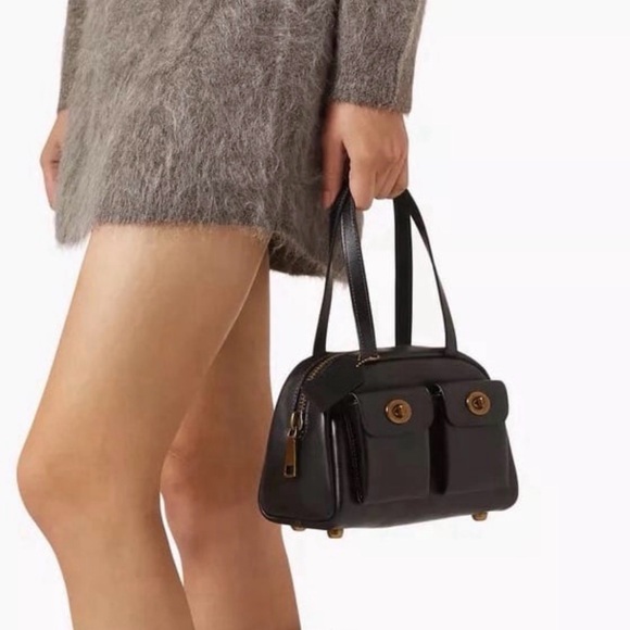 Coach Twin Turnlock Bag 20 Satchel in Dark Brass/Black Waxed Smooth Leather NWT - Picture 8 of 15